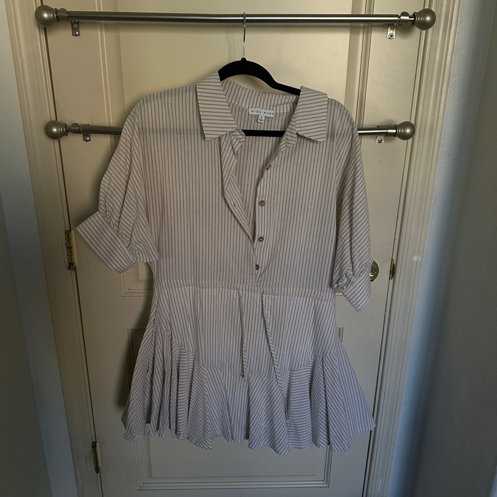 Miou Muse Striped Button-Up Dress - Small!